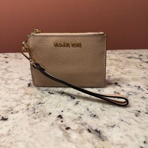 Michael Kors Taupe Pebbled Leather Wristlet with Gold Hardware